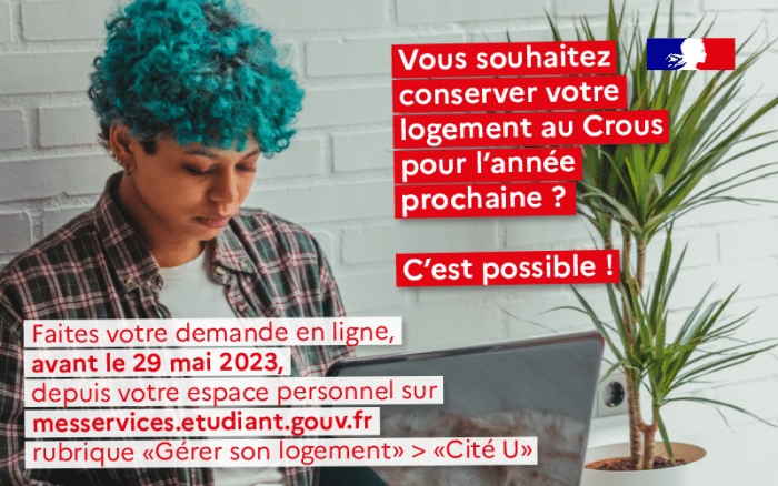 Vous souhaitez conserver votre logement au Crous pour l'année prochaine ? C'est possible ! 1 20230405 vignette renouvellement