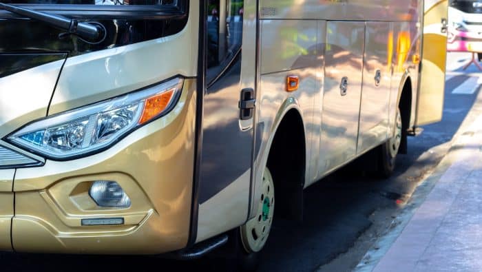 white and brown bus