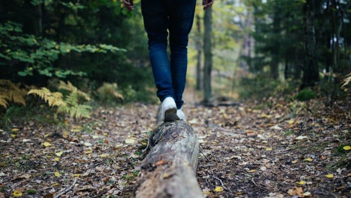 man walking on forest