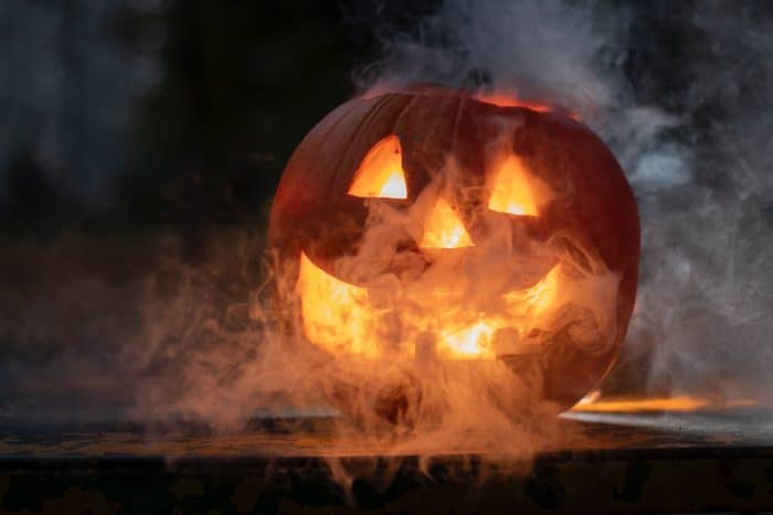 Halloween night 1 Jack-O'-Lantern with white smoke coming out