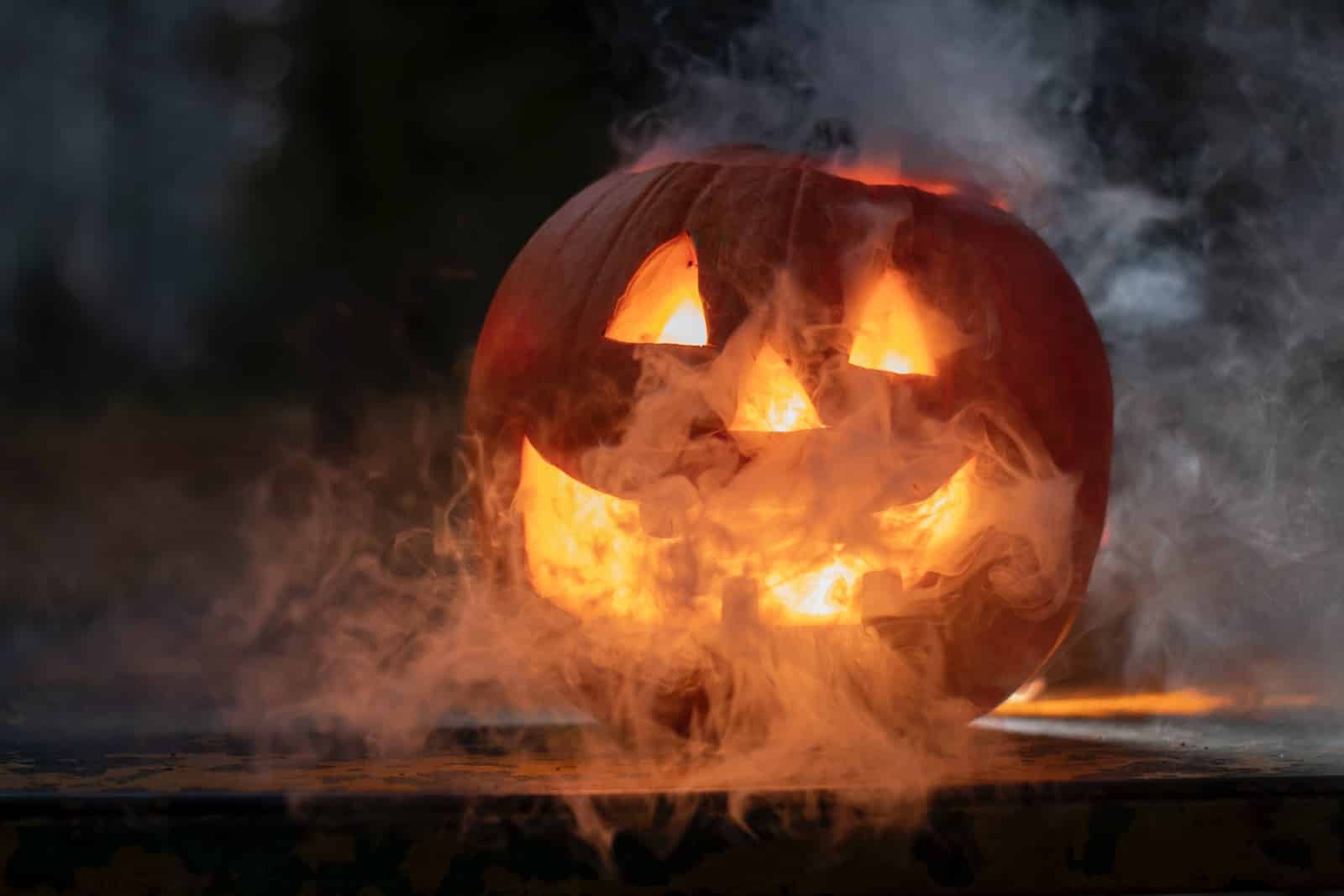 Jack-O'-Lantern with white smoke coming out